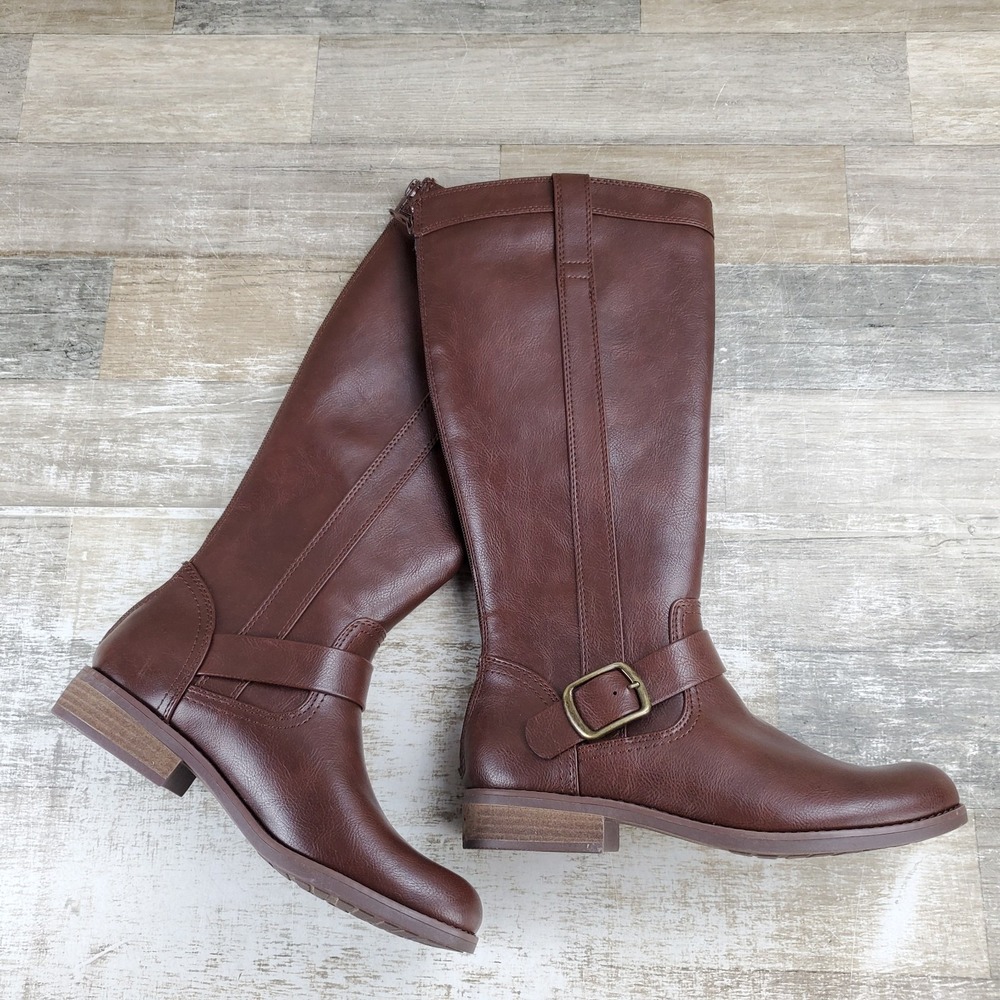 EuroSoft Melanie Womens Riding Boots Sz 7.2 M Brown Back Zip Knee High Round Toe